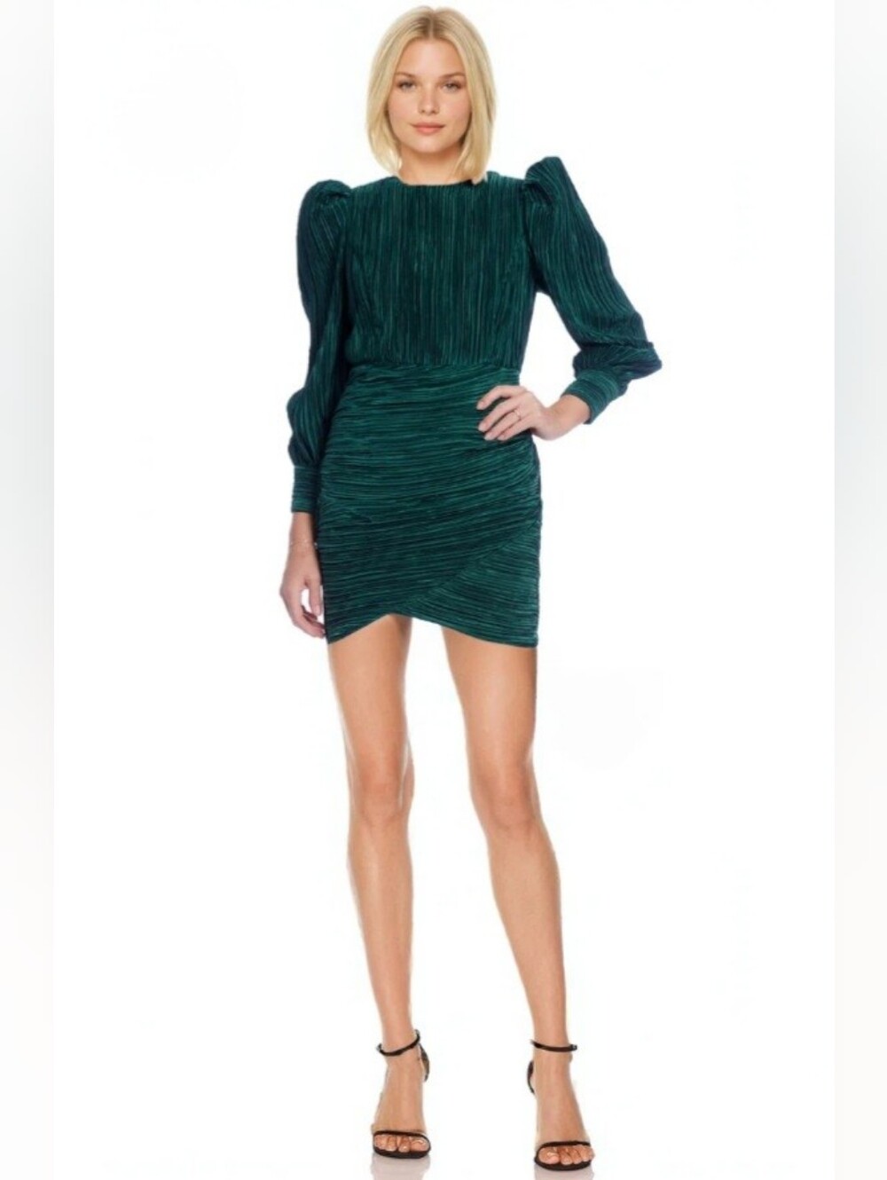 Badgley Mischka Brook High Neck Puff Long Sleeve Mini Dress